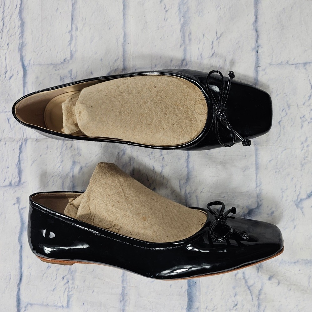 Guilhermina Ballet Flats Womens 9 Black Patent Square Toe Bow Classic Chic